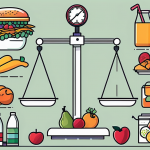 Draw an illustration of a balanced scale with various food items on one side representing unhealthy choices